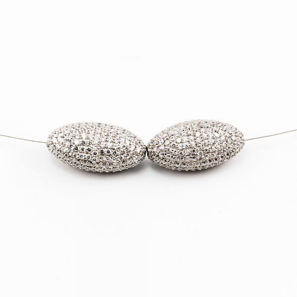 925 Sterling Silver Pave Diamond Bead With Marquise Shape Natural Cubic Zirconia   Stone.