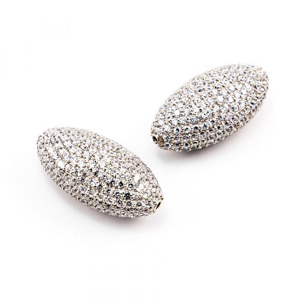 925 Sterling Silver Pave Diamond Bead With Marquise Shape Natural Cubic Zirconia   Stone.