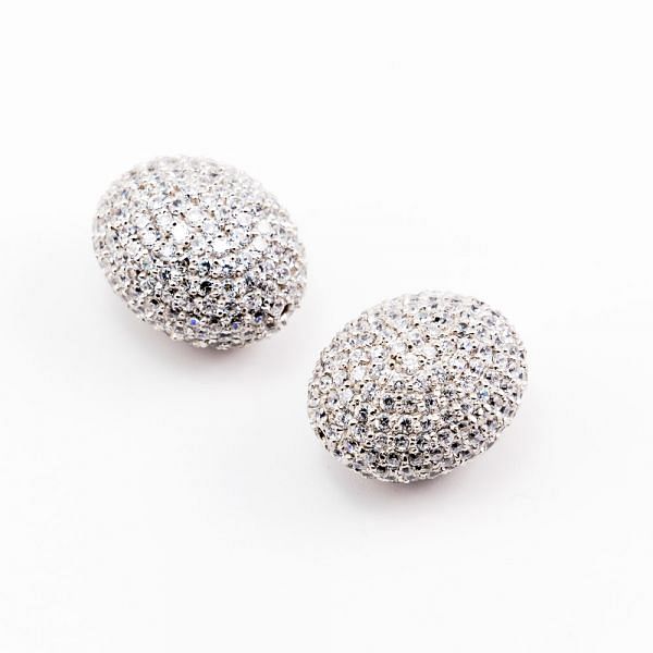 925 Sterling Silver Pave Diamond Bead With Cubic Zirconia Stone In Oval Shape.