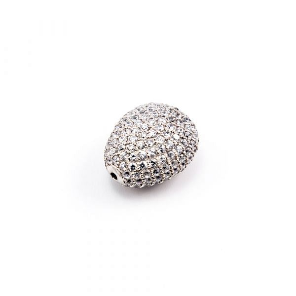 925 Sterling Silver Pear Shape Pave Diamond Bead With Natural Cubic Zirconia Stone.
