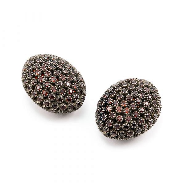 925 Sterling Silver Pave Diamond Bead With Natural Garnet Stone,(Oval Shape).