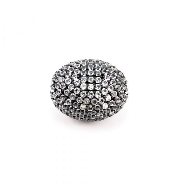 925 Sterling Silver Pave Diamond Bead - Oval Shape and White Topaz Stone.