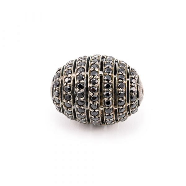 925 Sterling Silver Oval Shape Pave Diamond Bead With Natural Black Spinel Stone.