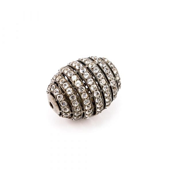 925 Sterling Silver Pave Diamond Bead With Natural  White topaz Stone,(Oval Shape).