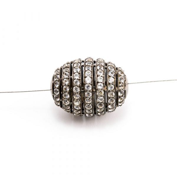 925 Sterling Silver Pave Diamond Bead With Natural  White topaz Stone,(Oval Shape).