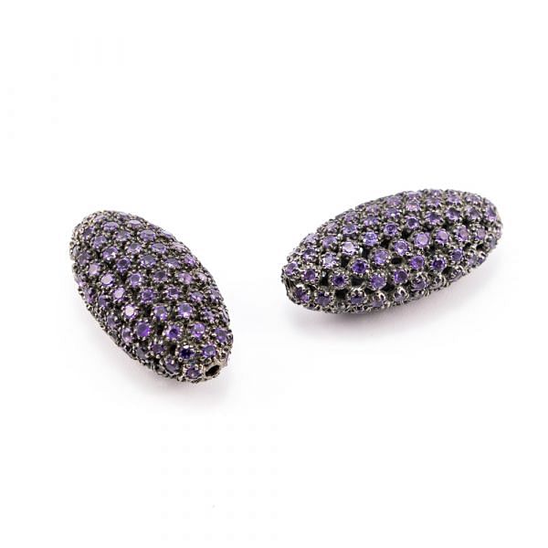 925 Sterling Silver Natural Amethyst Stone In   Marquise Shape Pave Diamond Bead.