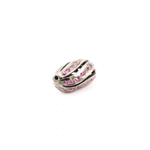 925 Sterling Silver Pave Diamond Bead - Fancy Shape and Ruby  Stone.