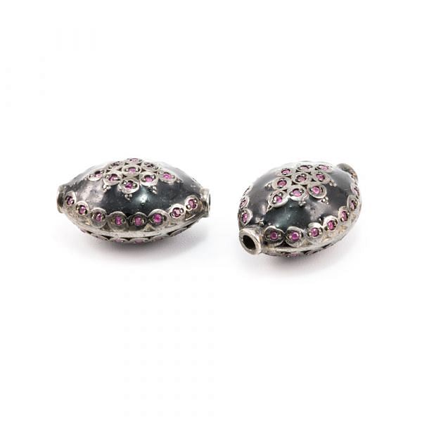 925 Sterling Silver (Marquise Shape) Ruby Stone Pave Diamond Bead.
