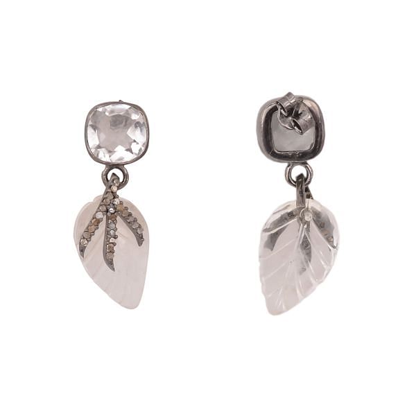 925 Sterling Silver Diamond Earring With  White Quartz Stone - J-1481