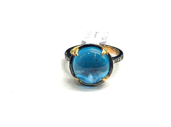 Victorian Jewelry, Silver Diamond Ring With Rose Cut Diamond And Aquamarine Stone Studded  In 925 Sterling Silver Gold, Black Rhodium Plating. J-1588