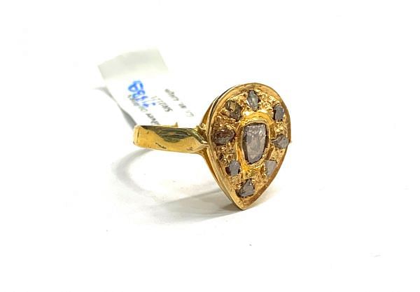 Victorian Jewelry, Silver Diamond Ring With Rose Cut Polki Diamond Studded In 925 Sterling Silver Gold Plating. J-1889