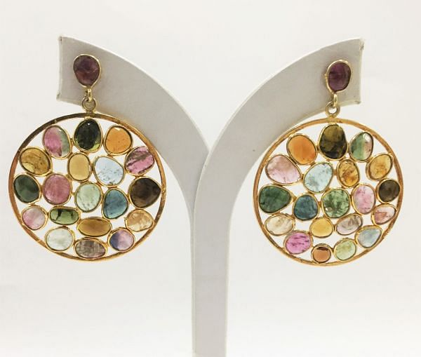  925 Sterling Silver Diamond Earring Studded With Natural Multi sapphire Stone - J-2134