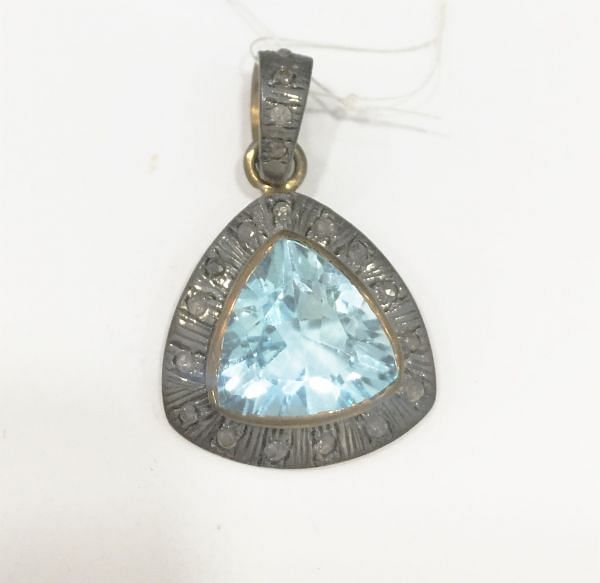 Silver Diamond Pendant Studded With Natural Diamond and Stones - j-2474