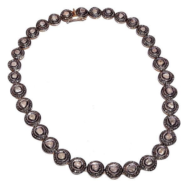  925 Sterling Silver Diamond Necklace With Gold/Black Rhodium Plating,  J-2510