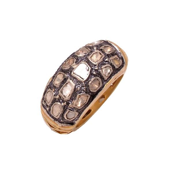 Victorian Jewelry, Silver Diamond Ring With Polki Diamond Studded In 925 Sterling Silver Gold, Black Rhodium Plating. J-1035