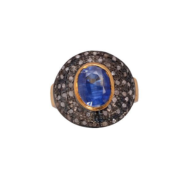 925 Sterling Silver Diamond Ring Studded With Rose Cut Diamond And Kyanite -  J-532