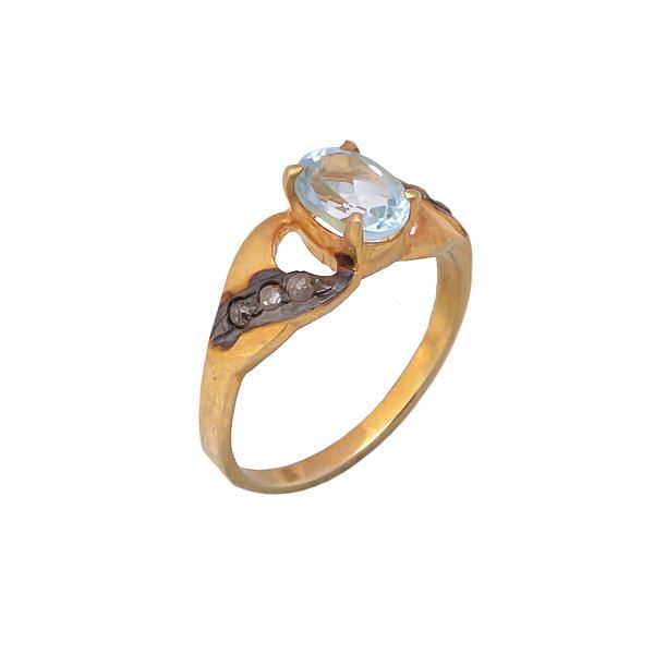 925 Sterling Silver Diamond Ring in Gold Plating -  J-623