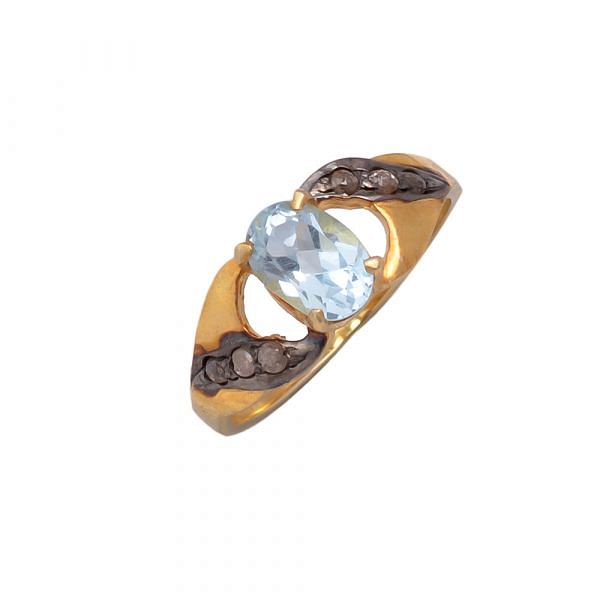 925 Sterling Silver Diamond Ring in Gold Plating -  J-623