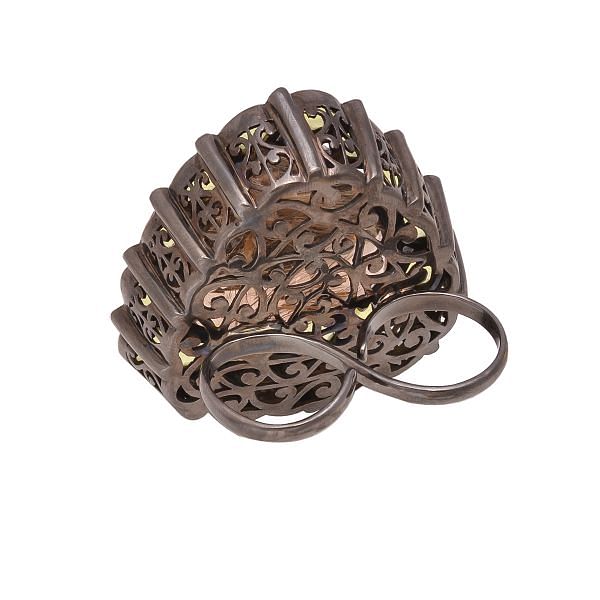 Victorian Jewelry, Silver Diamond Ring With Rose Cut Diamond, Golden Rutile And Peridot Studded In 925 Sterling Silver Black Rhodium Plating. J-748