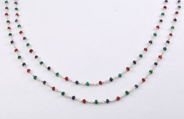
Handcrafted 925 Sterling Silver Gold Rosary Chain With Hydro Emerald,Ruby,Sapphire Stone,Sold By Foot  - 2.00mm Size, ROS2-5006