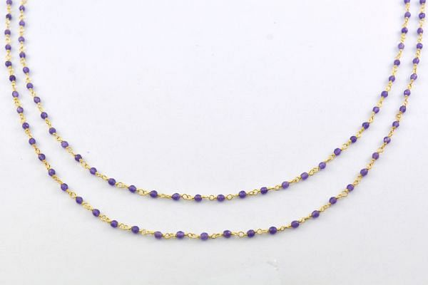 925 Gold Sterling Silver Round Ball Shape Rosary Chain,Sold By Foot - Amethyst Chalcedony(2mm),ROS2-5010