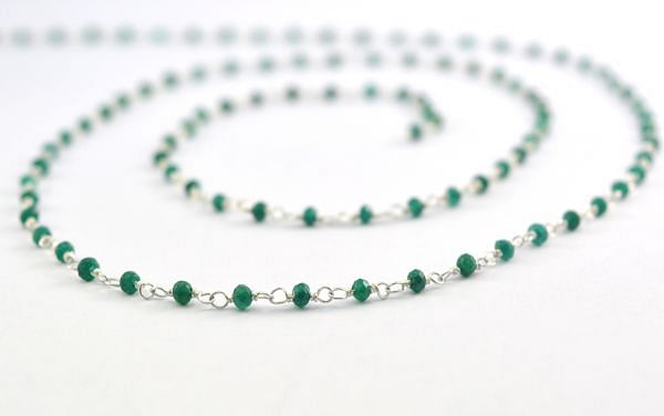 925 Sterling Silver Gold Rosary Chain With Emerald in Round Shape, Sold By foot - 2.00mm Size,ROS2-5012