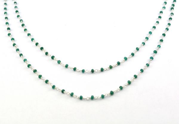 925 Sterling Silver Gold Rosary Chain With Emerald in Round Shape, Sold By foot - 2.00mm Size,ROS2-5012