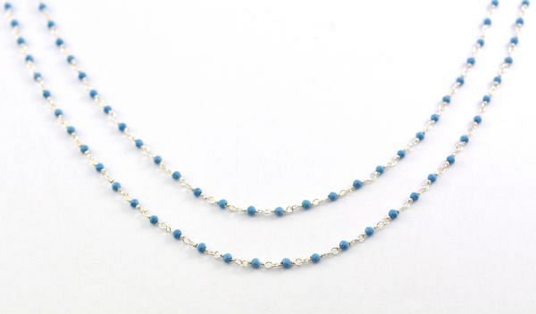  925 Sterling Silver Round Ball Shape  Rosary Chain in 2mm Size - Turquoise Stone, ROS2-5022