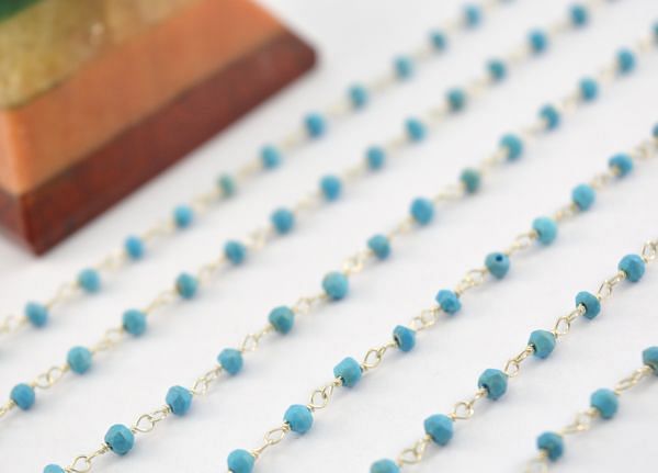 Gorgeous Turquoise 925 Sterling Silve Roundel Rosary Chain in 2mm Size, Sold By Foot
