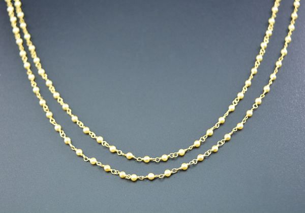 Silver 925  Sterling Rosary Chain in 2mm Size, Sold By Foot -Pearl (Yellow) Stone,ROS2-5028 
