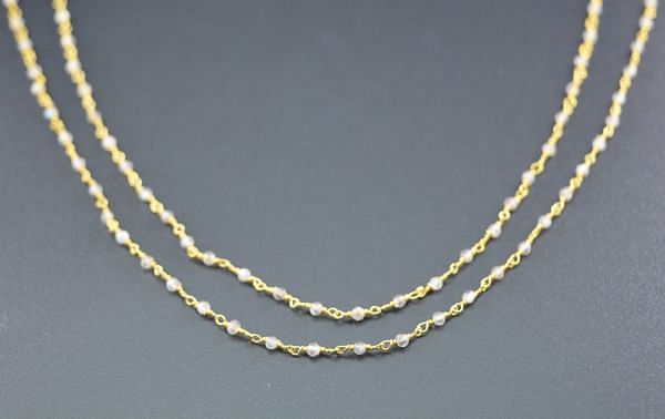 Beautiful  925 Gold Sterling Silver Round Rosary Chain With Labradorite, 2mm- ROS2-5031 