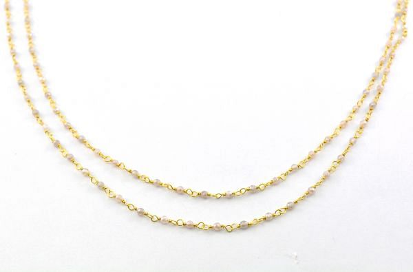 Amazing Gold Sterling Silver Rosary Chain With Labradorite Coated,Sold By Foot - 2mm Size