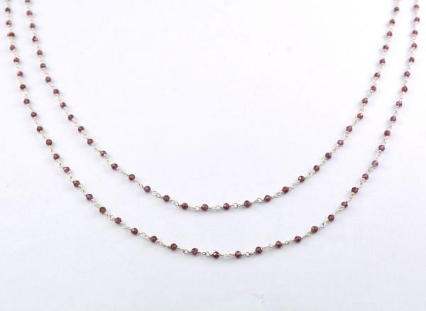 Handmade  925 Sterling Silver Rosary Chain in Round Ball Shape With Garnet,Sold By Foot - 2.00mm, ROS2-5038