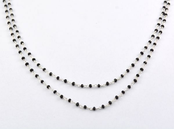 925 Sterling Silver Gold  Rosary Chain In Black Spinel, Sold By Foot , 2mm Size