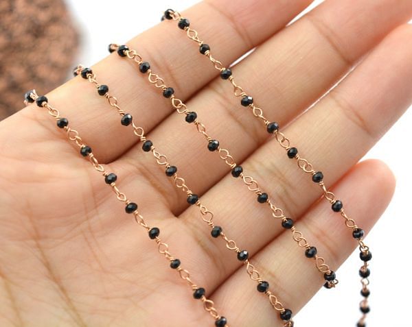 Gorgeous 925 Sterling Silver Gold Rosary Chain With Black Spinel Coated Stone - 2.00mm,ROS2-5045