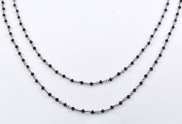 Smooth Rosary Chain in Round Shape With Black Spinel - 925 Sterling Silver Gold, ROS2-5049