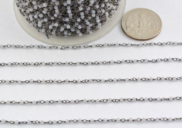 925 Sterling Silver Gold Rosary Chain in Round Shape With Light Blue Chalcedony Stone,2.00 mm - ROS2-5056 