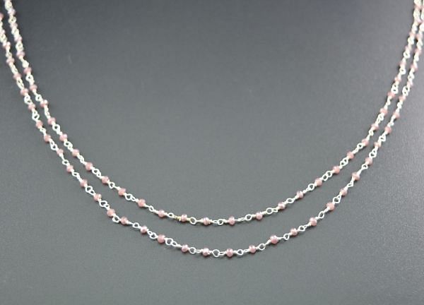 925 Sterling Silver Round Rosary Chain in Lavender Stone With 2mm Size, Sold By Foot, ROS2-5066