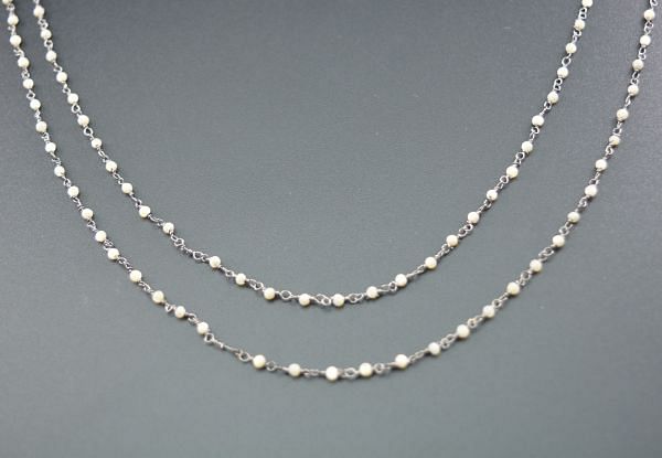 Gorgeous 925 Sterling Silver Rosary Chain in Round Ball Shape With Mother Of Pearl - 2mm, ROS2-5072