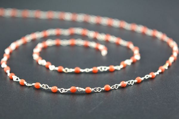 925 Sterling Silver Gold Rosary Chain With Bumbo Coral in Round Shape - 2mm, Sold By foot, ROS2-5087
