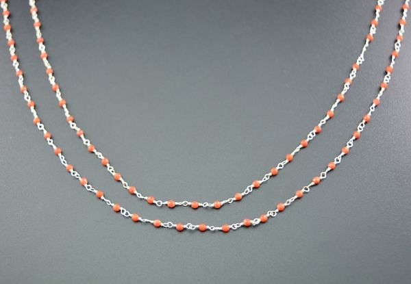 925 Sterling Silver Gold Rosary Chain With Bumbo Coral in Round Shape - 2mm, Sold By foot, ROS2-5087