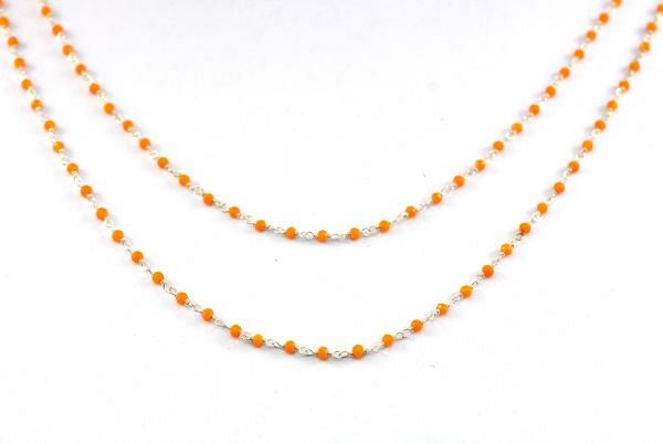 Handcrafted 925 Sterling Silver Gold Hydro Orange Chalcedony Rosary Chain, 2mm - Sold By Foot, ROS2-5091 