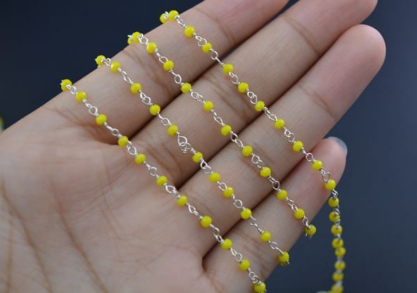 925 Sterling Silver Gold Rosary Chain With Wire Wrapped Finished - Hydro Yellow Chalcedony(2mm),ROS2-5092