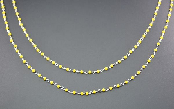 925 Sterling Silver Gold Rosary Chain With Wire Wrapped Finished - Hydro Yellow Chalcedony(2mm),ROS2-5092