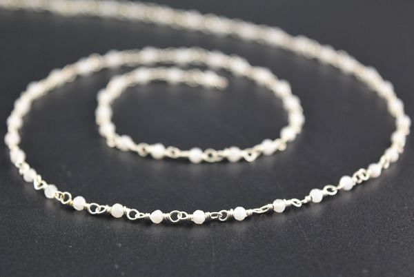 Gorgeous 925 Sterling Silver Gold Rosary Chain With Rainbow Moonstone in 2mm Size, Sold By Foot, ROS2-5093