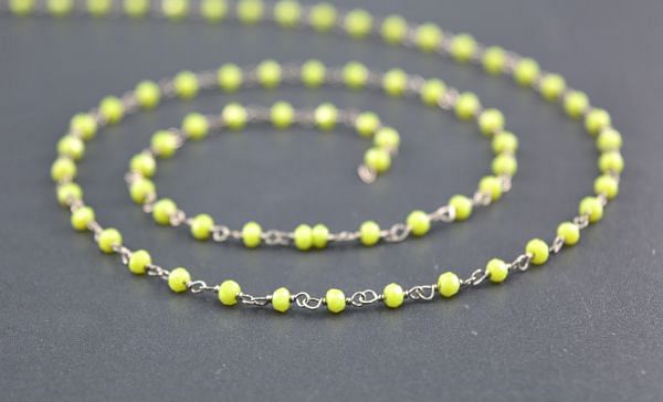 Beautiful 925 Sterling Silver Gold Round Ball Shape Rosary Chain - Hydro Peridot Chalcedony(2mm),ROS2-5096