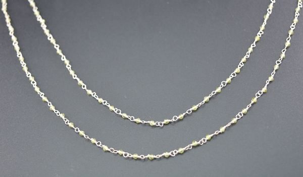 Amazing 925 Sterling Silver Gold Rosary Chain Studded With Peridot Stone in Round Shape - 2mm,Sold By Foot, ROS2-5098 