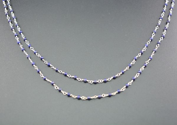 Handcrafted 925 Sterling Silver Gold Rosary Chain With Lapis Stone in 2mm - Sold By Foot, ROS2-5107