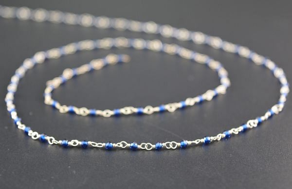  925 Sterling Silver Gold Hydro Blue Onyx Rosary Chain in 2mm Size - Sold By Foot, ROS2-5111