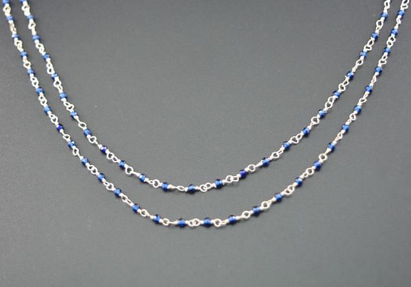  925 Sterling Silver Gold Hydro Blue Onyx Rosary Chain in 2mm Size - Sold By Foot, ROS2-5111